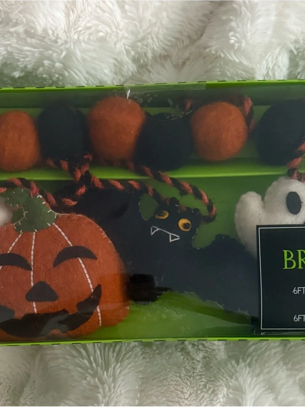 Broomstick Blvd- Halloween Felt Garland -ghosts, pumpkins,bats, pom-poms 6ft NIB